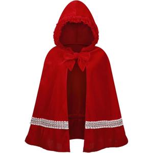 Yolsun Little Red Riding Hood Cloak Costume, Adult Velvet Cape with Hood - Halloween & Christmas (Red, 60cm/ 23.6inches)