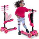 Hurtle 3-Wheeled Scooter for Kids - Wheel LED Lights, Adjustable Lean-to-Steer Handlebar, and Foldable Seat - Sit or Stand Ride with Brake for Boys and Girls Ages 1-14 Years Old (Pink)