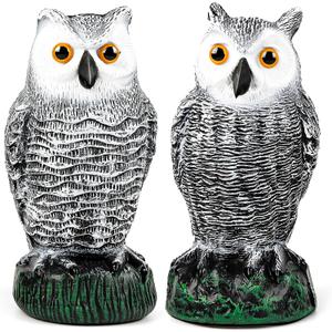 TRAYDER 2 Pack Fake Owl Decoys Large, Outdoor Decorations Anti Bird Repellent Owls for Garden Deterrent, Scarecrow Horned Owl (White)