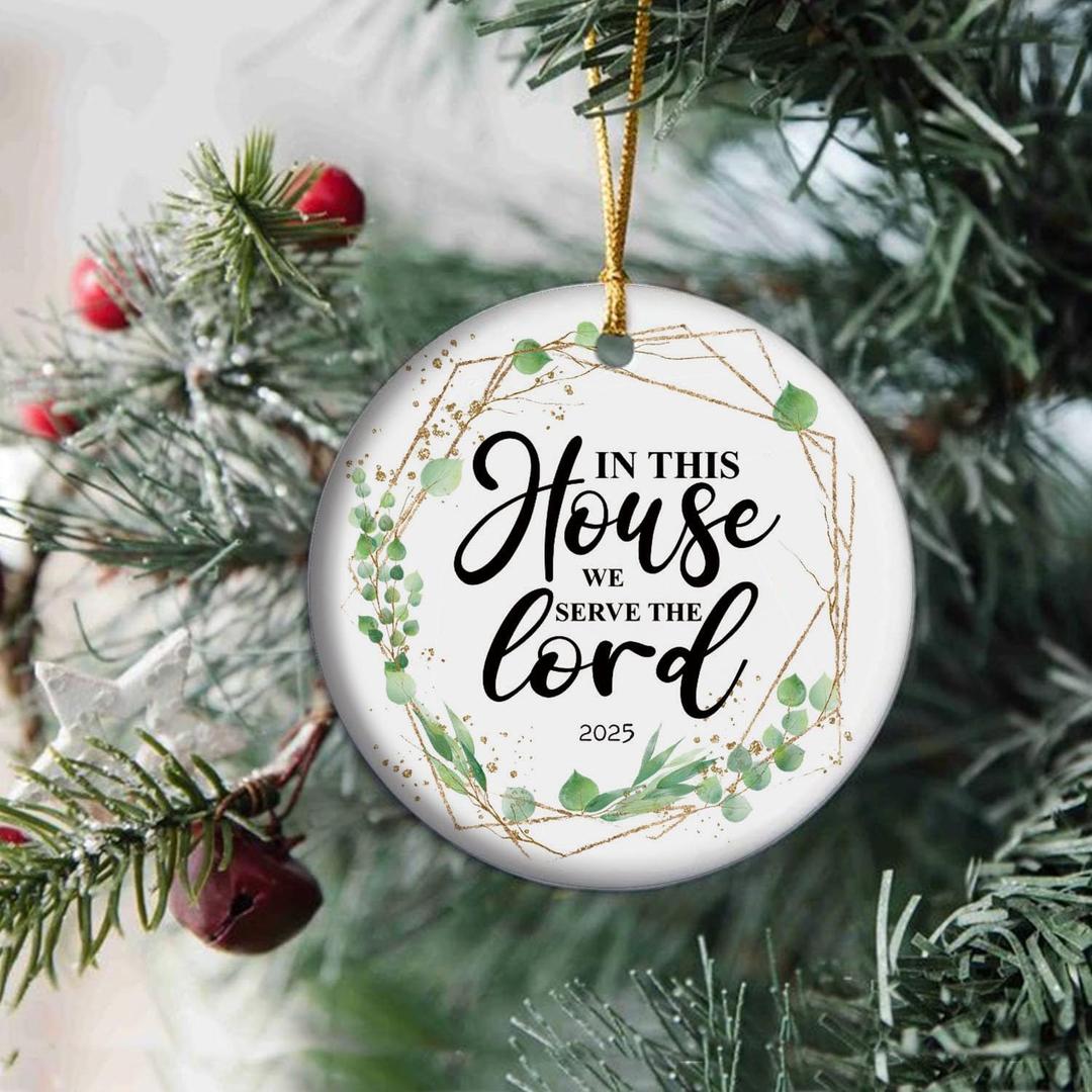 in This House we Serve The Lord - Religious Ornament, Worship Gift Christian Wall Decor, Housewarming Gift (T10)