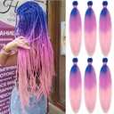 Pre Stretched Braiding Hair Extensions 26 Inch 6 Packs Long Braid Hair Yaki Texture Professional Prestretched Braiding Hair For Women (Blue/Light Purple/Pink, 26 inch)
