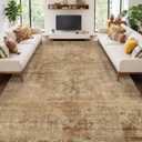 Hazo Haus Farmhouse 8x10 Rugs for Living Room - Brown and Gold Dining Room Area Rugs for Bedroom, Washable, Soft, Lightweight & Stain Resistance, Neutral Dark Vintage Medallion Decor