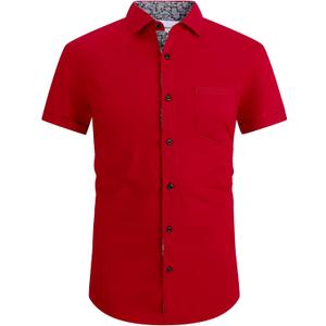 Esabel.C Mens Short Sleeve Dress Shirts 4-Way Stretch Regular Fit Stretch Wrinkle-Free Casual Button Down Shirts (Large, Red)