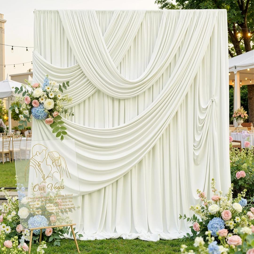 10ftx12ft Wrinkle Free Ivory Backdrop Curtain, 2 Panels 12FT Height Ivory Wedding Backdrop Drapes, Silky Polyester Back Drop Cloth for Birthday Photography Background Party Backdrop Draping