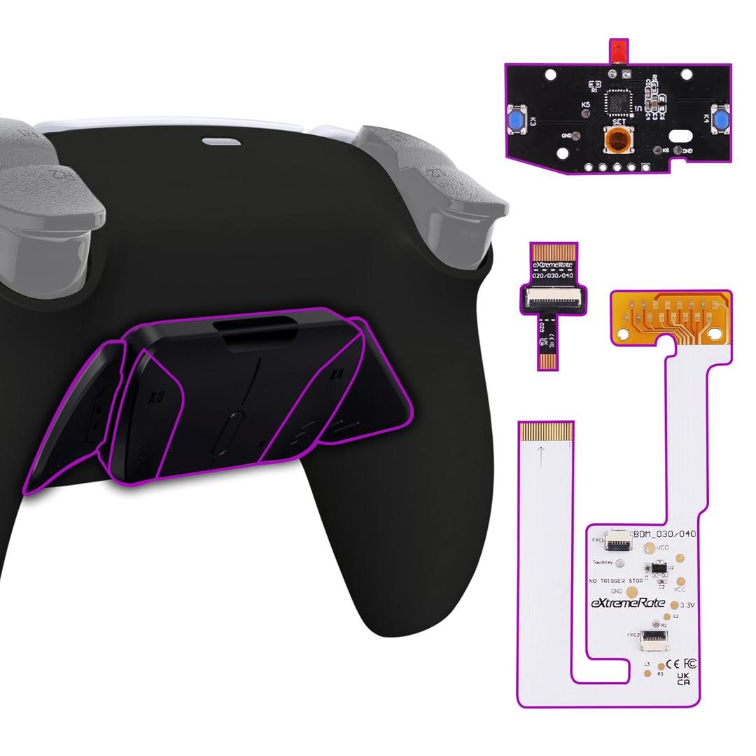 eXtremeRate Back Paddles Programable RISE4 V3 Remap Kit for PS5 Controller BDM-030 040 050 Models, Upgrade Board Black Redesigned Bottom Shell 4 Back Buttons Set for PS5 Controller