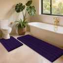 ACCUMTEK Striped Eggplant Purple Toilet Bathroom Rug Mat Set 2 piece Rug Ultra Soft, Non Slip Chenille Bath Rugs, Absorbent Plush Shaggy Bath Mats for Bathroom, Bedroom, Kitchen, Shower, Tub (U Shape 2'x1'8"+4'x1'8")