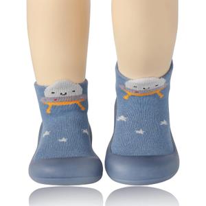 Baby Sock Shoes Animal Rubber Sole Non-Skid Indoor Slipper Infant Boys Girls First Walking Floor Slipper (12-18 Months Infant, Blue)