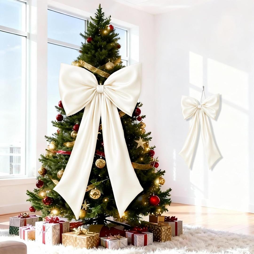 Ivory Bow Decor 2 Pack, Large & Small Coquette Room Backdrop Wall Decor for Bachelorette Baby Shower Bridal Shower Bow Birthday Decorations (Ivory 24 x 36 & 10 x 16 Inch)