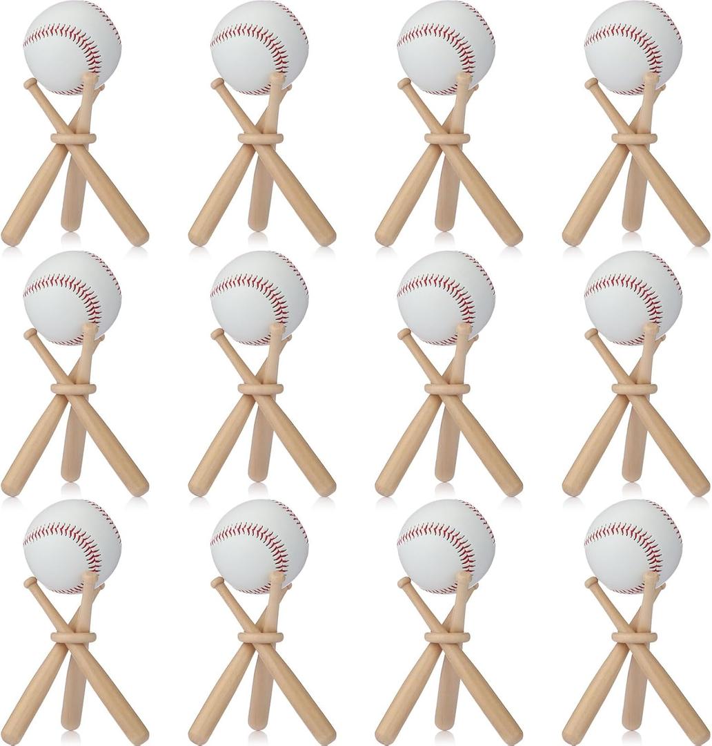 Mudder 12 Pack Baseball Stand Baseball Holders Balls Display Wooden Display Stand Holder Centerpieces for Tables for Sports Lover