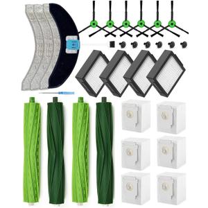 Yivy 26Pack Replacement Parts for iRobot Roomba Combo J7+/ Combo 10 Max/Combo J9+ Robot Vacuum Cleaner(Only Combo series): 4 Rubber Brushes+4 Mopping Pads+4 HEPA Filters+6 Side Brushes+6 Dust Bags