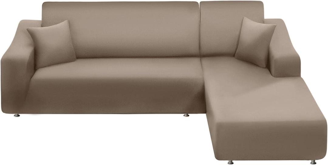 NAISI Couch Cover L Shape 2 Pieces Sofa Cover Soft Stretch Slipcovers with 2pcs Pillowcases Furniture Protector Sectional Couch Covers 3 Seater + 3 Seater(Tan)