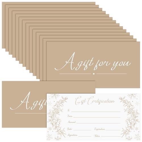 Spiareal 50 Pcs Blank Gift Certificates for Small Businesses 3.75 x 7.5 Inches Double Sided Kraft Black Foil Certificate Cards Paper Vouchers for Hair Salons Spa Restaurants(Champagne Gold)