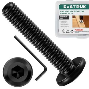 20Pcs M6-1.0 x 35mm Flat Head Socket Cap Screws Bolts 304 Stainless Steel Black Zinc Plated Furniture Bolts, Fully Threaded M6 Bolt with Hex Spanner