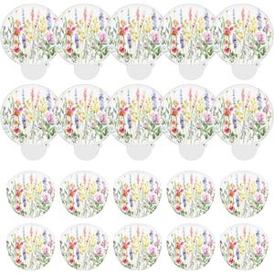 Roowest 10 Pcs Round Foldable Hand Fans Watercolor Wildflower Collapsible Folding Handheld Fans with Plastic Handles and Storage Bags for Women Summer Tea Party Wedding Bridal Shower Parties