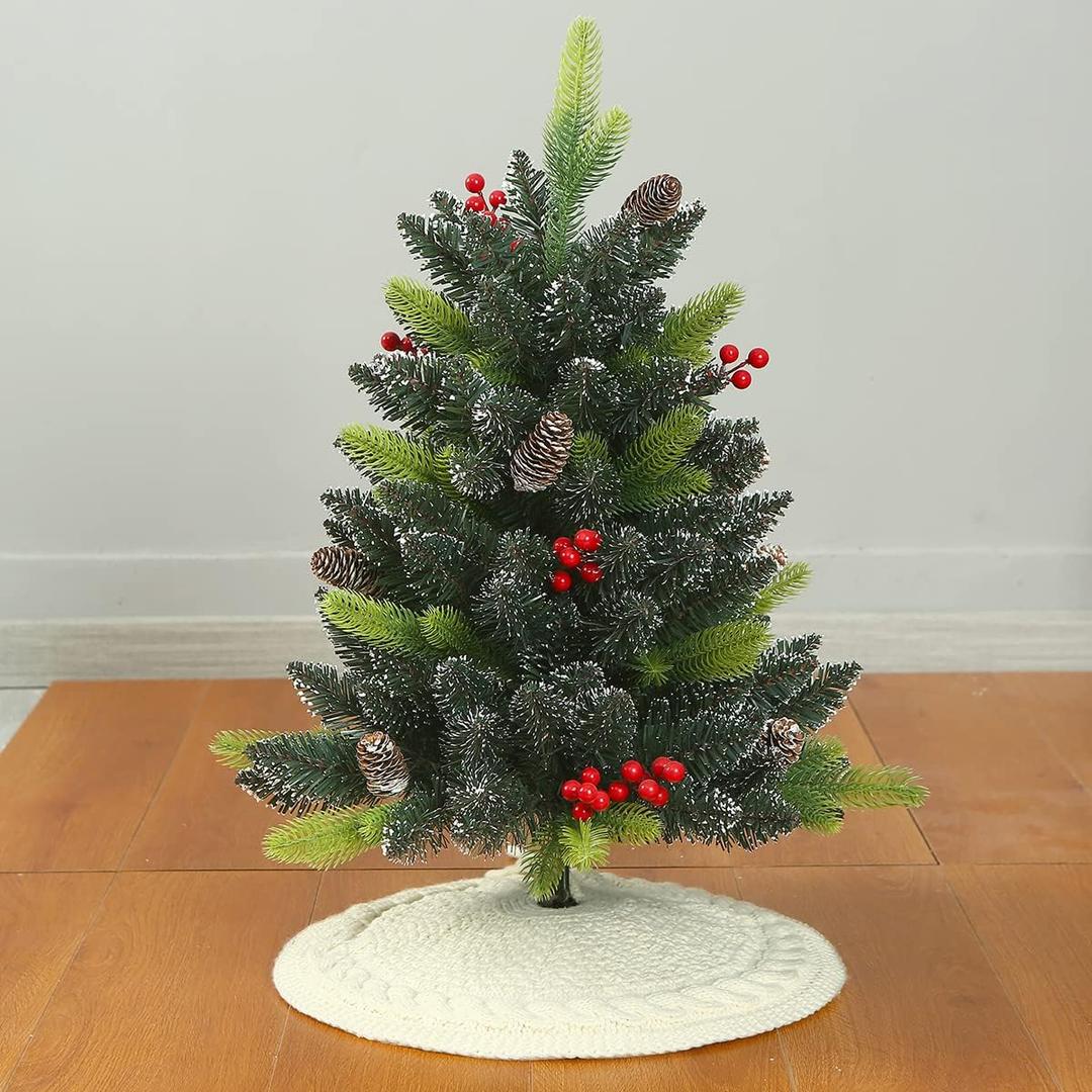 Sattiyrch Small Christmas Tree Skirt 18in, Luxury Cable Knitted Thick Rustic Xmas Holiday Decoration (White, 18in)