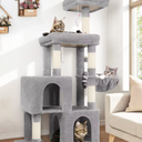 Globlazer Cat Tree Tower with 2 Cat Condos for Multiple Indoor Cats, 52in Multi-Level Plush Cat Condo Tower with 5 Sisal Scratching Posts, 2 Padded Perches, Big Basket, Widened Base, S52, Light Grey