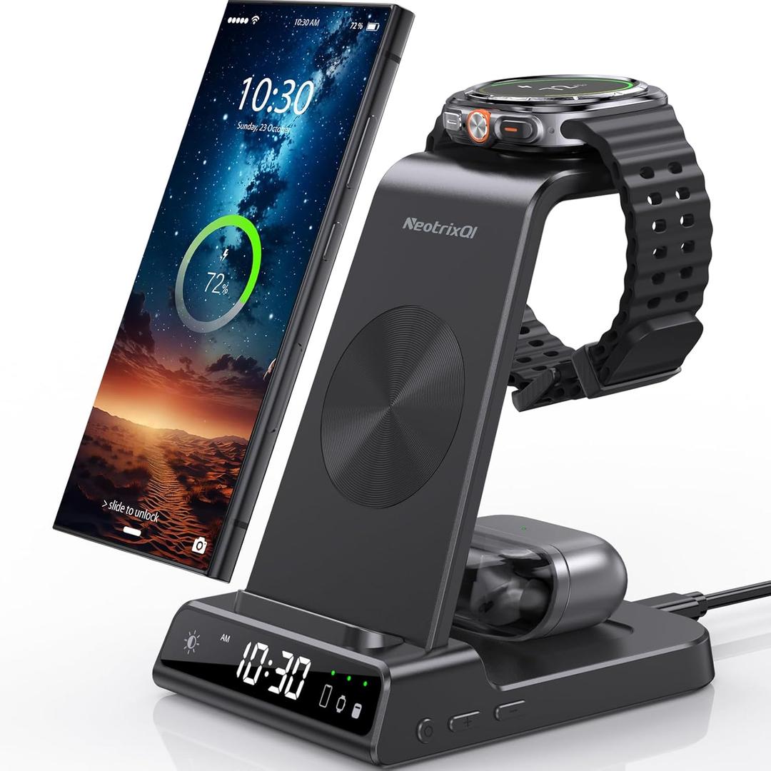 Wireless Charger for Samsung Charging Station, 3 in 1 Android Phone Charger for Samsung Galaxy S25 Ultra/S24 Ultra/S23/Flip7, Galaxy Watch 8/8 Classic/Ultra/7/6/5, Galaxy Buds 3 Pro/3 (Black)