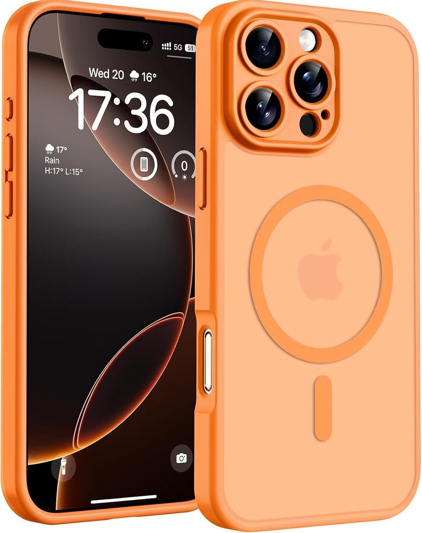 TOCOL Magnetic for 16 Pro Max Case, Upgraded Full Camera Protection, Compatible with Magsafe, 16FT Drop Protection, Translucent Matte Back Bumper Phone Cover for 16 ProMax 6.9-InchOrange