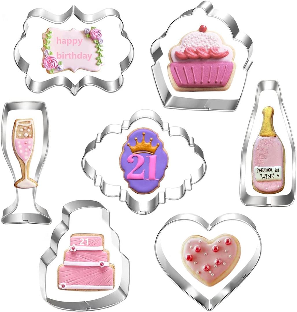 Celebration Cookie Cutter Set-4 Piece-Cake, Heart, Cupcake, Champagne, Wine Bottle, Plaque Cookie Cutter Mold for Birthday Wedding Anniversay Bridal Shower Engagement Cookie Cutters