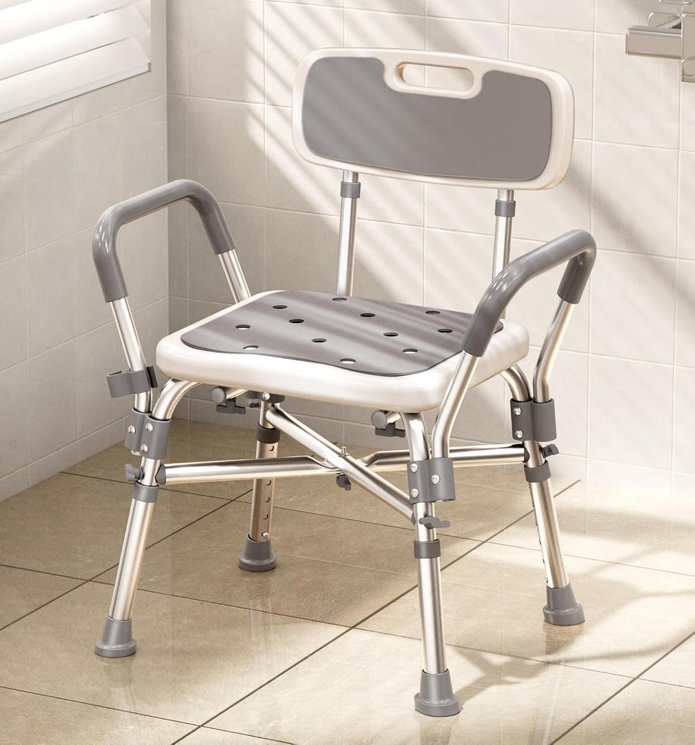 Bluelog Shower Chair with Arms and Back, 550lbs Heavy Duty, Height Adjustable, Bathtub Shower Seat Bench Stool for Inside Shower for Elderly & Disabled, Rectangular