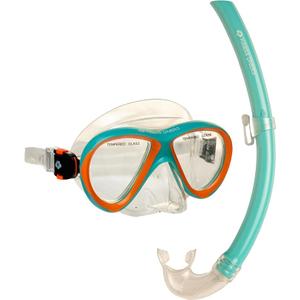 Hawaii Divers Guppy Kids Snorkel Combo - Mask and Snorkel Set Ages 4+, Tempered Glass Kids Swim Mask with J-Bend Snorkel and Quick-Release Buckle Teal/Orange