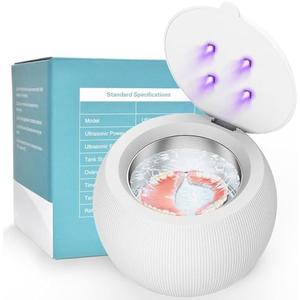 Voraiya Ultrasonic UV Cleaner for Dentures, Aligner, Retainer, Whitening Trays, Night Dental Mouth Guard, Toothbrush Head, Ultrasonic Jewelry Cleaner Machine for all dental Appliances, Diamon (White)