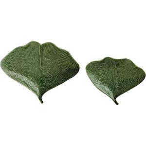 Boho Stoneware Gingko Leaf Shaped Plates, Set of 2 Sizes, Green