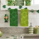 2 x Sarybei St Patrick's Day Bathroom Towel - 2 Pcs Large Pure Cotton Green Shamrocks Towels Set - Ultra Absorbent Hand Towels for Home Kitchen Irish Decorations