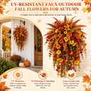 2 PCS Artificial Fall Hanging Basket Decor, Faux Autumn Persian Grass & Morning Glory Arrangement, UV Stable Artificial Florals for Porch Outdoor Autumn Display