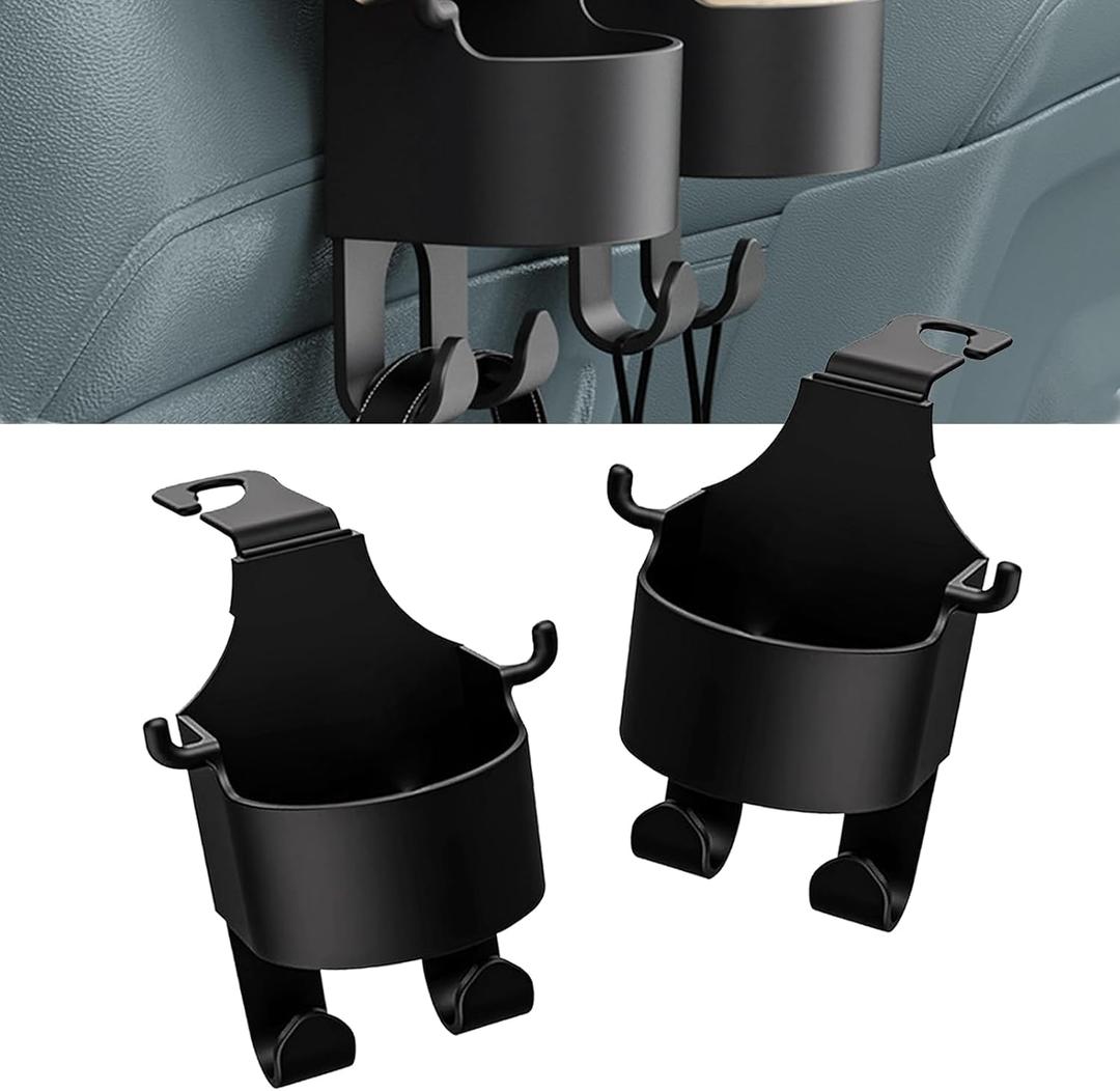 2 PCS Back Seat Cup Holder Hook, Multifunction Car Seat Back Storage Hook, Car Rear-mounted Mobile Phone Holder, Universal for Most Cars (Black)