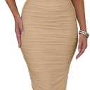 BEAGIMEG Women's Sexy Ruched Sleeveless Deep V Elegant Cocktail Evening Party Maxi Dress (Medium, Khaki)