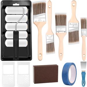 Mckanti Paint Roller Brush Kit for Walls, Painting Supplies Includes Paint Rollers with Tray, Wall Paint Brushes, Painters Tape, Sanding Block and Scraper for House Painting and Home Interior