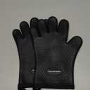 MAD SHARK Oven Mitts Silicone 450 Degrees, Oven Gloves with Fingers Waterproof & Non-Slip, Oven Mitts Heat Resistant Soft Cotton Lining, Ideal Gift for Woman Cooking Baking Barbecue(Black)