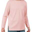 Haloumoning Boys Long Sleeve Shirts Kids Crewneck T-Shirts Casual Split Hem Fall Tops Tees 5-14 Years Pink (Pink, S)