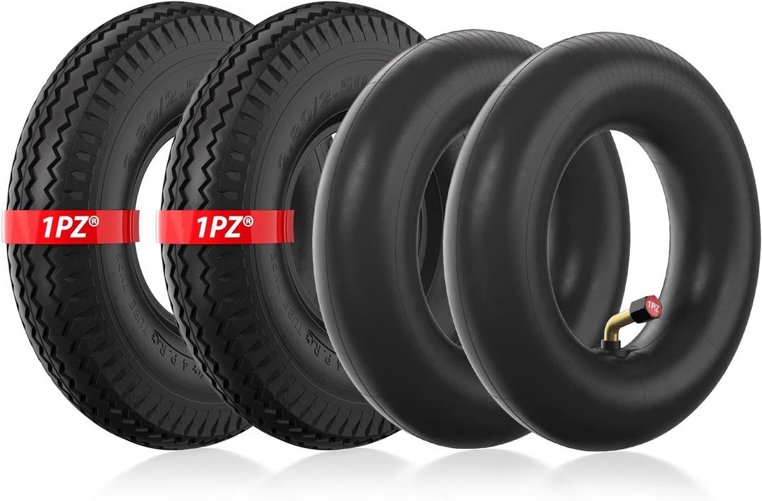 1PZ T25-XX2 2.80/2.50-4" Tire & Inner Tube with TR87 Bent Valve Stem for Utility Cart Dolly Hand Truck Wheelbarrows Trolly Lawn Mowers (2 Set)