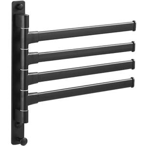 Swivel Hand Towel Bar Bathroom Swing Hanger Towel Rack Holder Matte Black Finish, Wall Mounted, 4-Arm