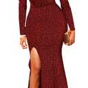 BestGirl Formal Long Sleeve Dress for Women Sequin Bodycon Ruched Sparkly Dresses XL, Red
