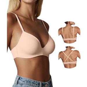 Seamless Wireless Bra for Women with Support - No Underwire Plunge Push Up Comfy Tshirt Bras Racerback Bralette