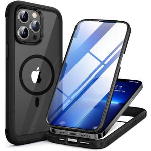 Miracase Magnetic Glass for iPhone 13 Pro Case,Compatible with MagSafe,Full-Body Bumper Phone case with Shockproof Military-Grade,Built-in 9H Tempered Glass Screen Protector for iPhone 13 Pro,Black