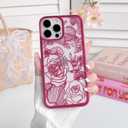 NITITOP Compatible with iPhone 13 Pro Case Clear Cute Rose Flower Floral Leaves Pattern for Women Girls Color Frame Slim Durable Shockproof Protective Phone Cover - Rose Red