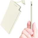 Thin Portable Charger for Phone with Built in Lightning Cable- 5000mAh Slim Travel Power Bank Compatible with iPhone 14/13/12/11/X/8/7/6/5 Series Thin Battery Pack (Not for iPhone 16 15 Series)
