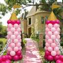 Soulchen Princess Birthday Party Decorations Pink Princess Cardboard Castle Balloon Column Stand Kit Includes 310 Pcs Balloons 2 Set Roof and Flag Bulk for Baby Shower Party Wedding Decoration