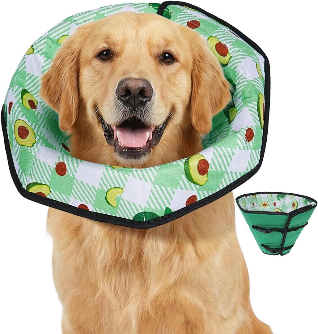 Soft Dog Cone Collar After Surgery: Foldable Long Comfortable Comfy Fabric Recovery Shame Elizabethan Stop Licking Dogs (Green, 2XL) 