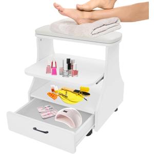Portable Pedicure Foot Rest with Wheels, Pedicure Stool, Trolley for Foot Bath, Spa Cart, Nail Stand, Manicure Furniture for Beauty Salon or Nail Tech Spa, Massage Station (White)