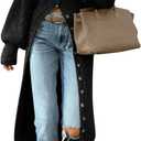 Saodimallsu Womens Long Cardigans V Neck Button Down Chunky Knit Dusters Sweater Coat Fall Trendy Maxi Sweater Dress (Small, Black)