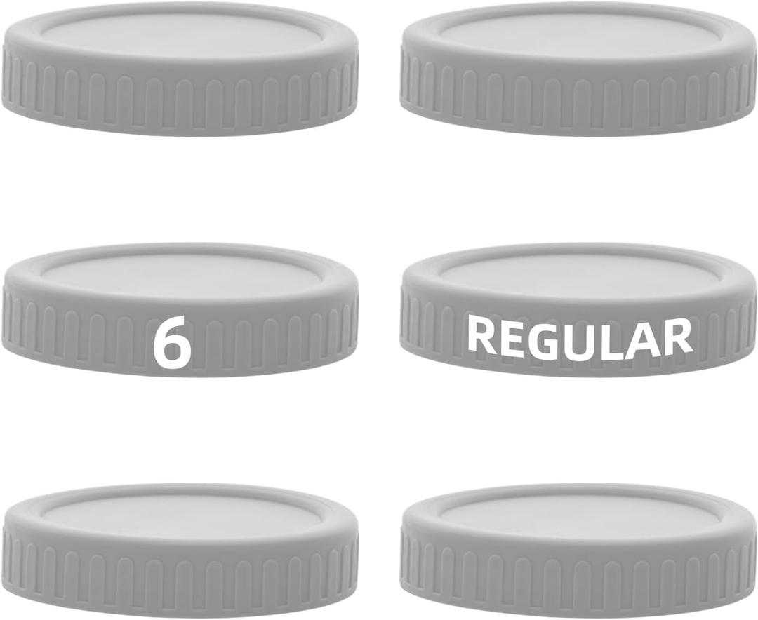6Pcs Gray 2.75 inch Regular Mouth Mason Jar Lids with Silicone Ring,Thickened Leak-proof Lids Fit More, 70mm Plastic Mason Jar Lids Food Grade (6)
