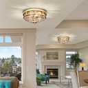 Edwarmlux Flush Mount Ceiling Lights, 2-Light Farmhouse Close to Ceiling Light, Industrial Ceiling Lighting Fixture for Kitchen Hallway Bedroom Living Room Stairways Porch (Gold)