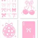 FUQWZ Coquette Room Decor Pink Wall Art Set of 4 (8x10in, Unframed) - Girls Wall Art - Bows & Cheery Pink Posters (052)
