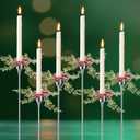 6 Pcs Christmas Taper Candle Rings 1 Inch Christmas Candle Ring for Taper Artificial Wreaths with Red Berry Snowy Pine Candles Ring Holder for Tapers Candles Festival Home Table Decor