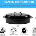 13 Inch Small Roasting Pan with Lid - Covered Oval Roaster - Enamel Carbon Steel Roaster Pot - Excellent Heat Distribution and Non-sticky - for Turkey Chicken Meat & Vegetables